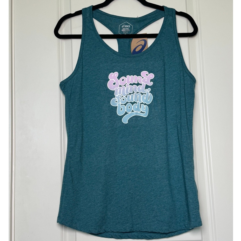 Asics Racerback Tank Top Teal Heather Womens M 2032C409 304 NEW Sound Mind Body